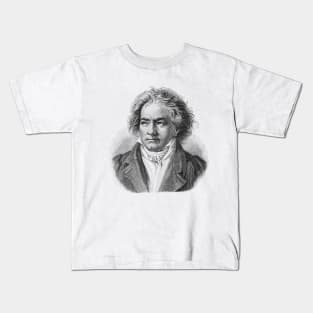 Ludwig van Beethoven in black and white Kids T-Shirt
